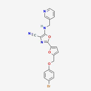 molecular formula C21H15BrN4O3 B11295618 2-{5-[(4-Bromophenoxy)methyl]furan-2-yl}-5-[(pyridin-3-ylmethyl)amino]-1,3-oxazole-4-carbonitrile 