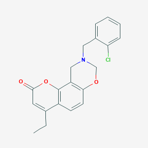 9-(2-chlorobenzyl)-4-ethyl-9,10-dihydro-2H,8H-chromeno[8,7-e][1,3]oxazin-2-one