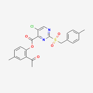 molecular formula C22H19ClN2O5S B11295746 2-Acetyl-4-methylphenyl 5-chloro-2-[(4-methylbenzyl)sulfonyl]pyrimidine-4-carboxylate 