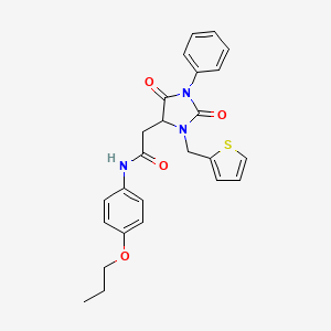 molecular formula C25H25N3O4S B11295788 2-[2,5-dioxo-1-phenyl-3-(thiophen-2-ylmethyl)imidazolidin-4-yl]-N-(4-propoxyphenyl)acetamide 