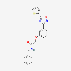 molecular formula C21H17N3O3S B11295809 N-benzyl-2-{3-[5-(thiophen-2-yl)-1,2,4-oxadiazol-3-yl]phenoxy}acetamide 