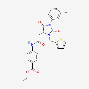 Ethyl 4-({[1-(3-methylphenyl)-2,5-dioxo-3-(thiophen-2-ylmethyl)imidazolidin-4-yl]acetyl}amino)benzoate