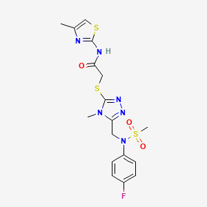 molecular formula C17H19FN6O3S3 B11295904 2-[(5-{[(4-fluorophenyl)(methylsulfonyl)amino]methyl}-4-methyl-4H-1,2,4-triazol-3-yl)sulfanyl]-N-(4-methyl-1,3-thiazol-2-yl)acetamide 