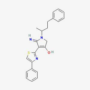 molecular formula C23H23N3OS B11295927 5-amino-1-(1-methyl-3-phenylpropyl)-4-(4-phenyl-1,3-thiazol-2-yl)-1,2-dihydro-3H-pyrrol-3-one 