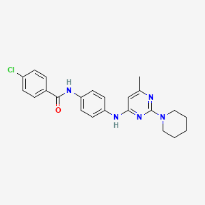 molecular formula C23H24ClN5O B11296021 4-Chloro-N-(4-{[6-methyl-2-(piperidin-1-YL)pyrimidin-4-YL]amino}phenyl)benzamide 