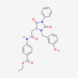 molecular formula C28H27N3O6 B11296023 Ethyl 4-({[3-(3-methoxybenzyl)-2,5-dioxo-1-phenylimidazolidin-4-yl]acetyl}amino)benzoate 