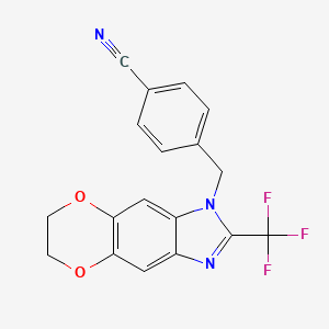 molecular formula C18H12F3N3O2 B11296049 4-{[2-(trifluoromethyl)-6,7-dihydro-1H-[1,4]dioxino[2,3-f]benzimidazol-1-yl]methyl}benzonitrile 