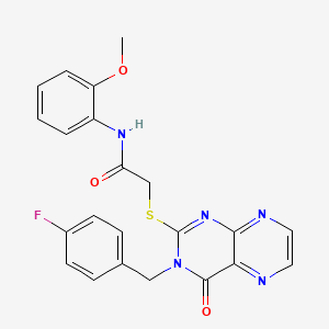 molecular formula C22H18FN5O3S B11296064 2-({3-[(4-fluorophenyl)methyl]-4-oxo-3,4-dihydropteridin-2-yl}sulfanyl)-N-(2-methoxyphenyl)acetamide 