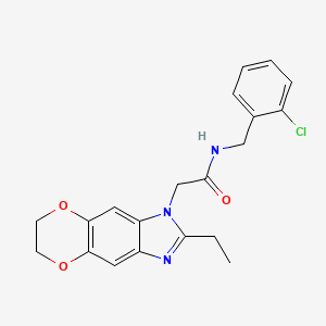 molecular formula C20H20ClN3O3 B11296068 N-(2-chlorobenzyl)-2-(2-ethyl-6,7-dihydro-1H-[1,4]dioxino[2,3-f]benzimidazol-1-yl)acetamide 