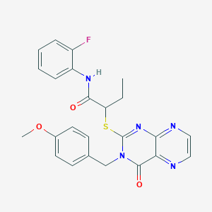 molecular formula C24H22FN5O3S B11296275 N-(2-fluorophenyl)-2-({3-[(4-methoxyphenyl)methyl]-4-oxo-3,4-dihydropteridin-2-yl}sulfanyl)butanamide 