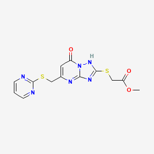 molecular formula C13H12N6O3S2 B11296328 Methyl ({7-oxo-5-[(pyrimidin-2-ylthio)methyl]-4,7-dihydro[1,2,4]triazolo[1,5-a]pyrimidin-2-yl}thio)acetate 