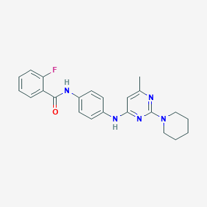 molecular formula C23H24FN5O B11296631 2-Fluoro-N-(4-{[6-methyl-2-(piperidin-1-YL)pyrimidin-4-YL]amino}phenyl)benzamide 