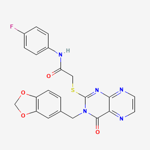 molecular formula C22H16FN5O4S B11296827 2-({3-[(2H-1,3-benzodioxol-5-yl)methyl]-4-oxo-3,4-dihydropteridin-2-yl}sulfanyl)-N-(4-fluorophenyl)acetamide 