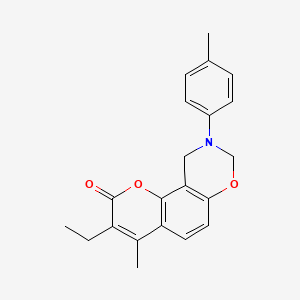 molecular formula C21H21NO3 B11296849 3-ethyl-4-methyl-9-(4-methylphenyl)-9,10-dihydro-2H,8H-chromeno[8,7-e][1,3]oxazin-2-one 