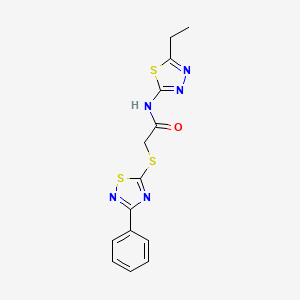 molecular formula C14H13N5OS3 B11297074 N-(5-ethyl-1,3,4-thiadiazol-2-yl)-2-((3-phenyl-1,2,4-thiadiazol-5-yl)thio)acetamide 