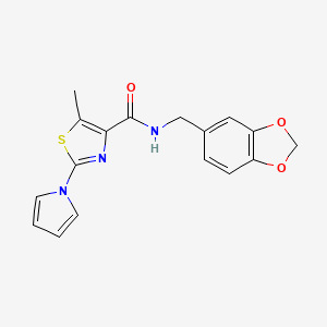 molecular formula C17H15N3O3S B11297150 N-(1,3-benzodioxol-5-ylmethyl)-5-methyl-2-(1H-pyrrol-1-yl)-1,3-thiazole-4-carboxamide 