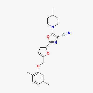 2-{5-[(2,5-Dimethylphenoxy)methyl]furan-2-yl}-5-(4-methylpiperidin-1-yl)-1,3-oxazole-4-carbonitrile