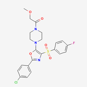 molecular formula C22H21ClFN3O5S B11297276 1-(4-{2-(4-Chlorophenyl)-4-[(4-fluorophenyl)sulfonyl]-1,3-oxazol-5-yl}piperazin-1-yl)-2-methoxyethanone 