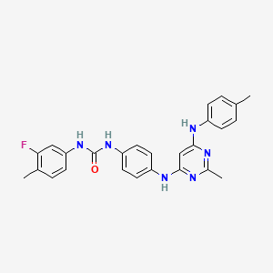 molecular formula C26H25FN6O B11297329 1-(3-Fluoro-4-methylphenyl)-3-(4-((2-methyl-6-(p-tolylamino)pyrimidin-4-yl)amino)phenyl)urea 