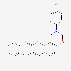 molecular formula C25H20BrNO3 B11297354 3-benzyl-9-(4-bromophenyl)-4-methyl-9,10-dihydro-2H,8H-chromeno[8,7-e][1,3]oxazin-2-one 