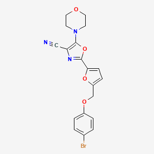 molecular formula C19H16BrN3O4 B11297449 2-{5-[(4-Bromophenoxy)methyl]furan-2-yl}-5-(morpholin-4-yl)-1,3-oxazole-4-carbonitrile 