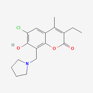 molecular formula C17H20ClNO3 B11297543 6-chloro-3-ethyl-7-hydroxy-4-methyl-8-(pyrrolidin-1-ylmethyl)-2H-chromen-2-one 