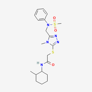 molecular formula C20H29N5O3S2 B11297571 N-(2-methylcyclohexyl)-2-[(4-methyl-5-{[(methylsulfonyl)(phenyl)amino]methyl}-4H-1,2,4-triazol-3-yl)sulfanyl]acetamide 