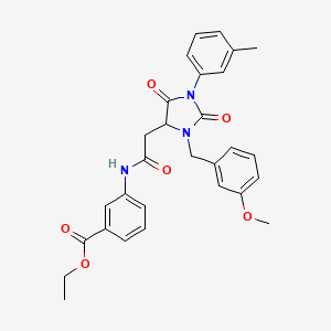 Ethyl 3-({[3-(3-methoxybenzyl)-1-(3-methylphenyl)-2,5-dioxoimidazolidin-4-yl]acetyl}amino)benzoate