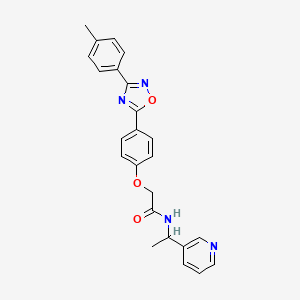 molecular formula C24H22N4O3 B11297907 2-{4-[3-(4-methylphenyl)-1,2,4-oxadiazol-5-yl]phenoxy}-N-[1-(pyridin-3-yl)ethyl]acetamide 