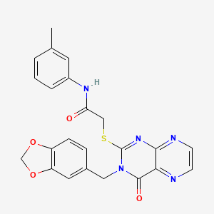 molecular formula C23H19N5O4S B11298001 2-({3-[(2H-1,3-benzodioxol-5-yl)methyl]-4-oxo-3,4-dihydropteridin-2-yl}sulfanyl)-N-(3-methylphenyl)acetamide 