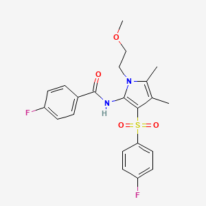 molecular formula C22H22F2N2O4S B11298125 4-fluoro-N-[3-[(4-fluorophenyl)sulfonyl]-1-(2-methoxyethyl)-4,5-dimethyl-1H-pyrrol-2-yl]benzamide 