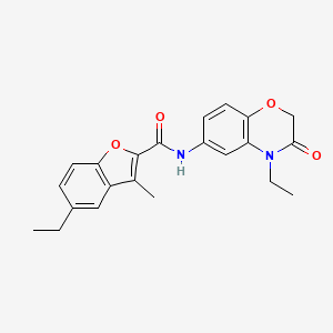 molecular formula C22H22N2O4 B11298217 5-ethyl-N-(4-ethyl-3-oxo-3,4-dihydro-2H-1,4-benzoxazin-6-yl)-3-methyl-1-benzofuran-2-carboxamide 