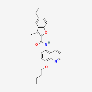 molecular formula C25H26N2O3 B11298368 N-(8-butoxyquinolin-5-yl)-5-ethyl-3-methyl-1-benzofuran-2-carboxamide 