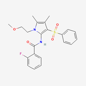 molecular formula C22H23FN2O4S B11298533 2-fluoro-N-[1-(2-methoxyethyl)-4,5-dimethyl-3-(phenylsulfonyl)-1H-pyrrol-2-yl]benzamide 