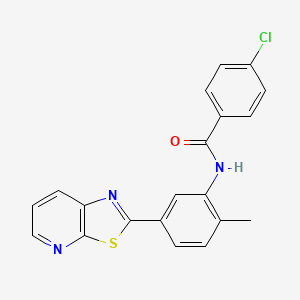 molecular formula C20H14ClN3OS B11298693 4-Chloro-N-(2-methyl-5-{[1,3]thiazolo[5,4-B]pyridin-2-YL}phenyl)benzamide 