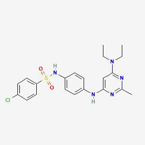 molecular formula C21H24ClN5O2S B11298727 4-chloro-N-(4-((6-(diethylamino)-2-methylpyrimidin-4-yl)amino)phenyl)benzenesulfonamide 