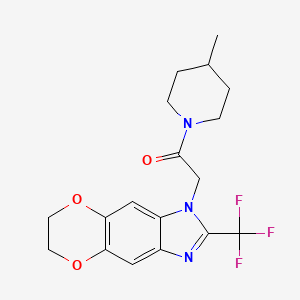 molecular formula C18H20F3N3O3 B11298934 1-(4-methylpiperidin-1-yl)-2-[2-(trifluoromethyl)-6,7-dihydro-1H-[1,4]dioxino[2,3-f]benzimidazol-1-yl]ethanone 