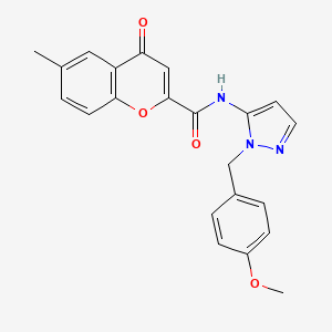 molecular formula C22H19N3O4 B11299050 N-[1-(4-methoxybenzyl)-1H-pyrazol-5-yl]-6-methyl-4-oxo-4H-chromene-2-carboxamide 