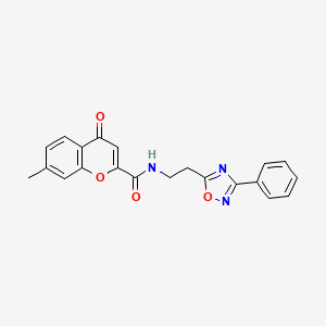 molecular formula C21H17N3O4 B11299156 7-methyl-4-oxo-N-[2-(3-phenyl-1,2,4-oxadiazol-5-yl)ethyl]-4H-chromene-2-carboxamide 