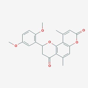 molecular formula C22H20O6 B11299178 2-(2,5-dimethoxyphenyl)-5,10-dimethyl-2,3-dihydro-4H,8H-pyrano[2,3-f]chromene-4,8-dione 