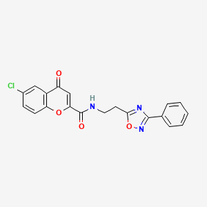 molecular formula C20H14ClN3O4 B11299238 6-chloro-4-oxo-N-[2-(3-phenyl-1,2,4-oxadiazol-5-yl)ethyl]-4H-chromene-2-carboxamide 