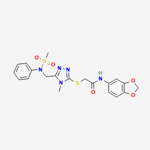 molecular formula C20H21N5O5S2 B11299350 N-(1,3-benzodioxol-5-yl)-2-[(4-methyl-5-{[(methylsulfonyl)(phenyl)amino]methyl}-4H-1,2,4-triazol-3-yl)sulfanyl]acetamide 