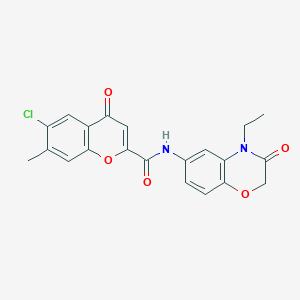 molecular formula C21H17ClN2O5 B11299388 6-chloro-N-(4-ethyl-3-oxo-3,4-dihydro-2H-1,4-benzoxazin-6-yl)-7-methyl-4-oxo-4H-chromene-2-carboxamide 