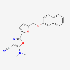 molecular formula C21H17N3O3 B11299398 5-(Dimethylamino)-2-{5-[(naphthalen-2-yloxy)methyl]furan-2-yl}-1,3-oxazole-4-carbonitrile 