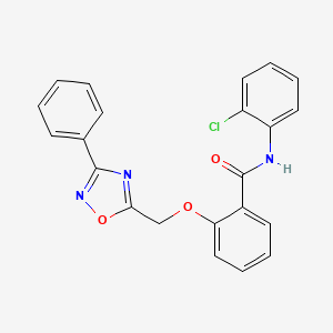 molecular formula C22H16ClN3O3 B11299410 N-(2-chlorophenyl)-2-[(3-phenyl-1,2,4-oxadiazol-5-yl)methoxy]benzamide 