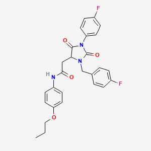 2-[3-(4-fluorobenzyl)-1-(4-fluorophenyl)-2,5-dioxoimidazolidin-4-yl]-N-(4-propoxyphenyl)acetamide