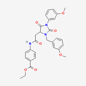 Ethyl 4-({[3-(3-methoxybenzyl)-1-(3-methoxyphenyl)-2,5-dioxoimidazolidin-4-yl]acetyl}amino)benzoate