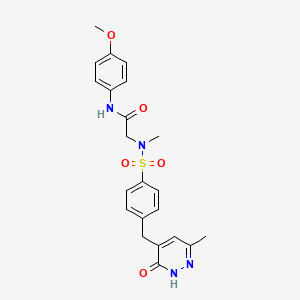 molecular formula C22H24N4O5S B11299702 N-(4-methoxyphenyl)-N~2~-methyl-N~2~-({4-[(6-methyl-3-oxo-2,3-dihydropyridazin-4-yl)methyl]phenyl}sulfonyl)glycinamide 