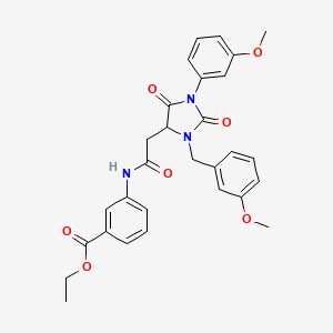 Ethyl 3-({[3-(3-methoxybenzyl)-1-(3-methoxyphenyl)-2,5-dioxoimidazolidin-4-yl]acetyl}amino)benzoate