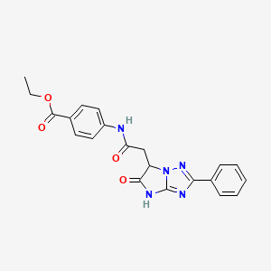 molecular formula C21H19N5O4 B11299838 ethyl 4-{[(5-oxo-2-phenyl-5,6-dihydro-4H-imidazo[1,2-b][1,2,4]triazol-6-yl)acetyl]amino}benzoate 